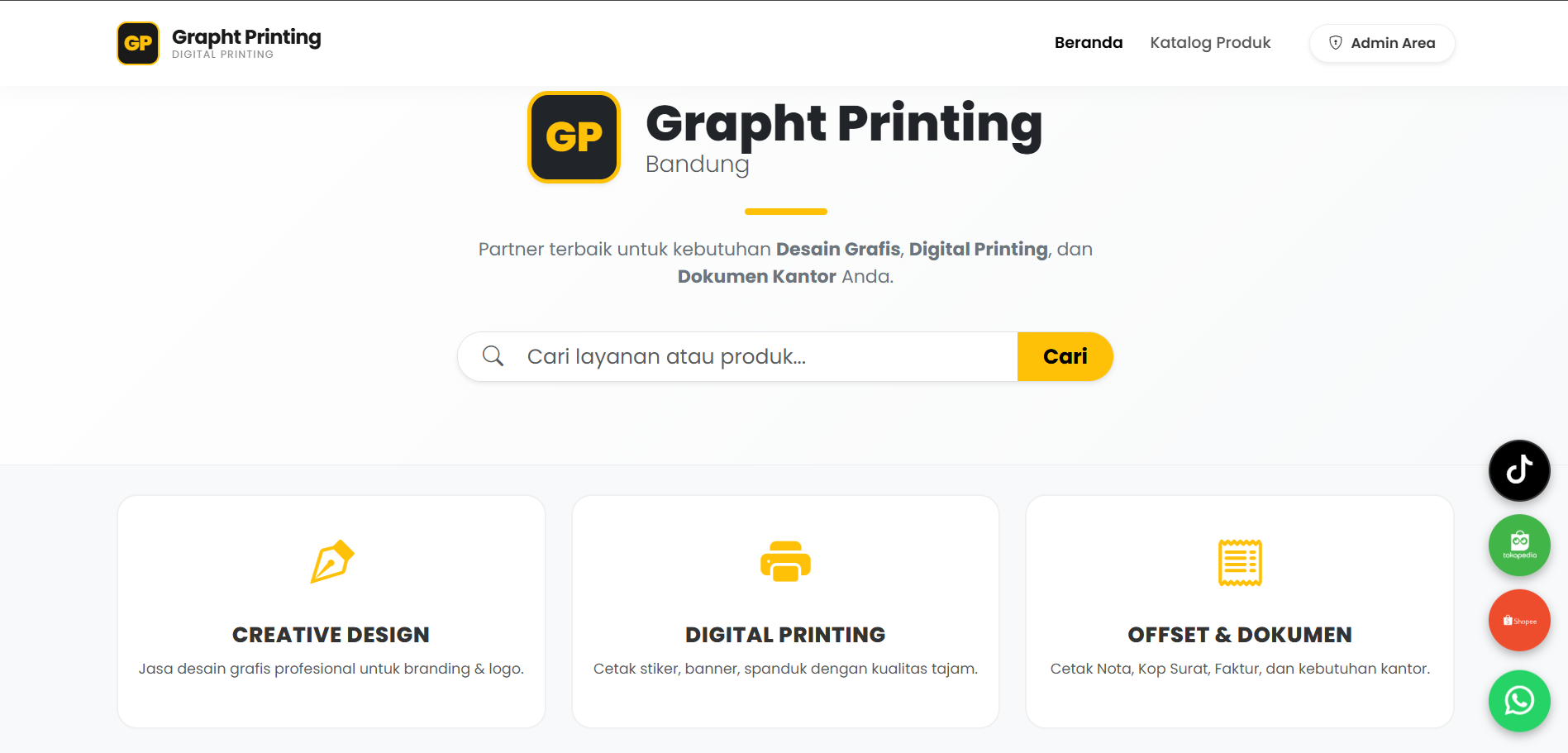 Website E-Katalog dan Profil Bisnis Pusat Percetakan Bandung
